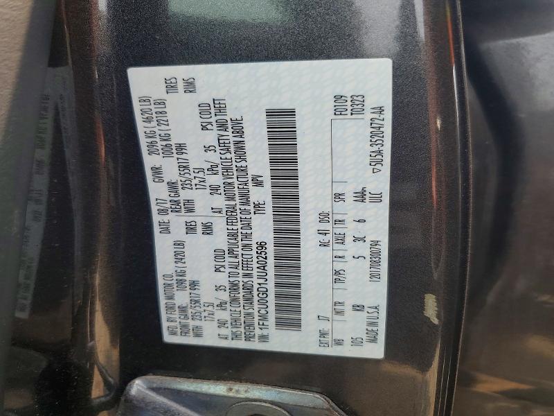 2018 Ford Escape მანქანა იყიდება აუქციონზე, vin: 1FMCU0GD1JUA02596, აუქციონის ნომერი: 61314636