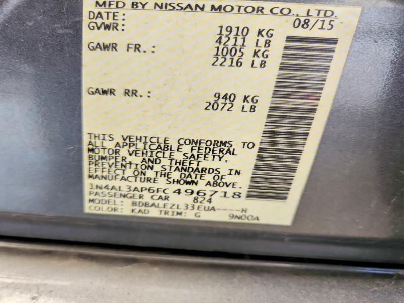 Aukcja sprzedaży 2015 Nissan Altima, vin: 1N4AL3AP6FC496718, numer aukcji: 60491326