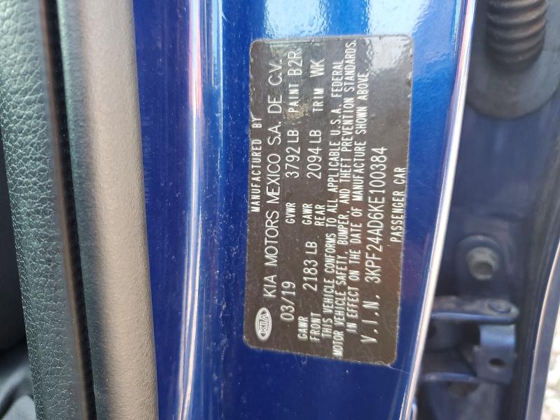 58025836 :رقم المزاد ، 3KPF24AD6KE100384 vin ، 2019 Kia Forte مزاد بيع