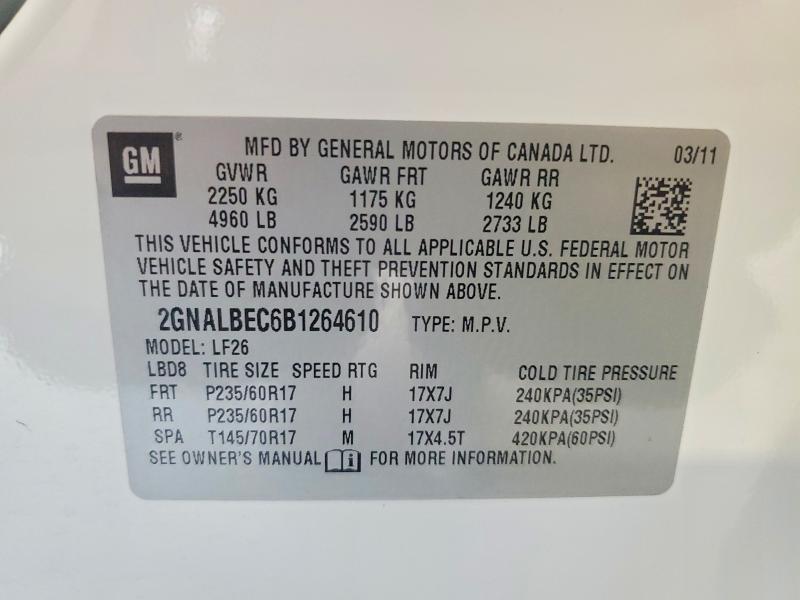 2011 Chevrolet Equinox მანქანა იყიდება აუქციონზე, vin: 2GNALBEC6B1264610, აუქციონის ნომერი: 85970795