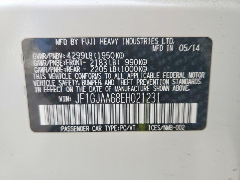 2014 Subaru Impreza მანქანა იყიდება აუქციონზე, vin: JF1GJAA68EH021231, აუქციონის ნომერი: 59915266