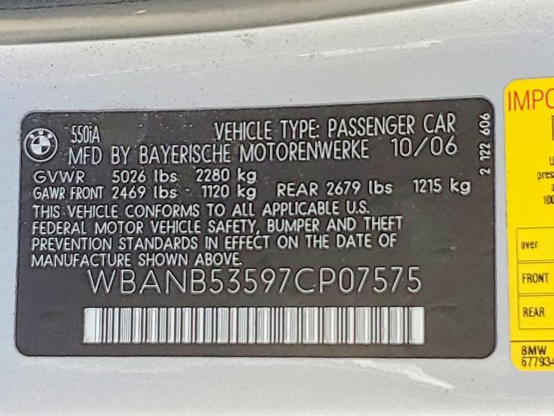 Aukcja sprzedaży 2007 Bmw 550, vin: WBANB53597CP07575, numer aukcji: 63055956