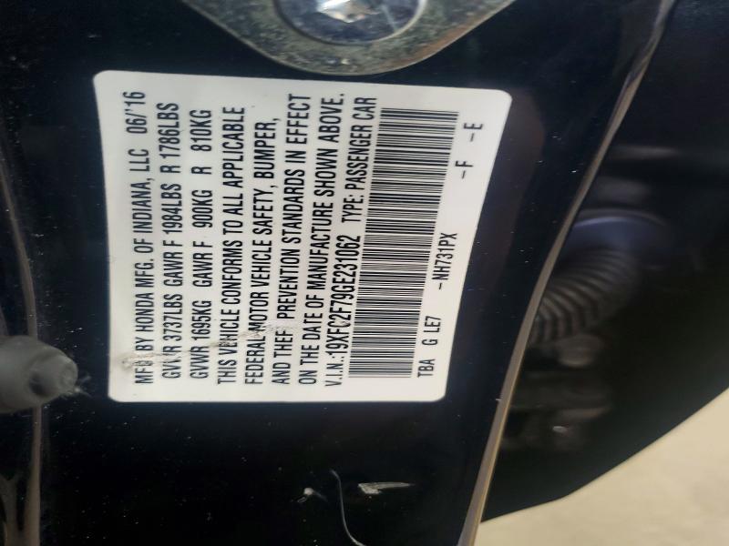 60222946 :رقم المزاد ، 19XFC2F79GE231062 vin ، 2016 Honda Civic مزاد بيع