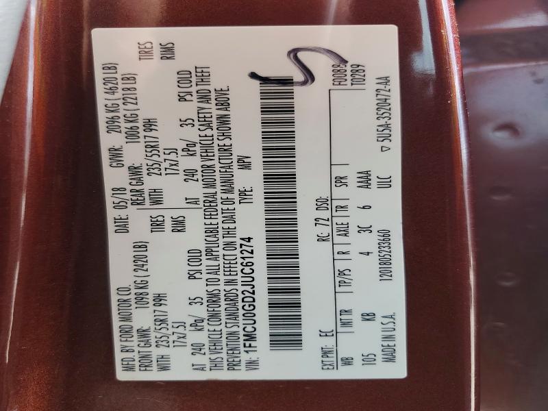 2018 Ford Escape მანქანა იყიდება აუქციონზე, vin: 1FMCU0GD2JUC61274, აუქციონის ნომერი: 61909626