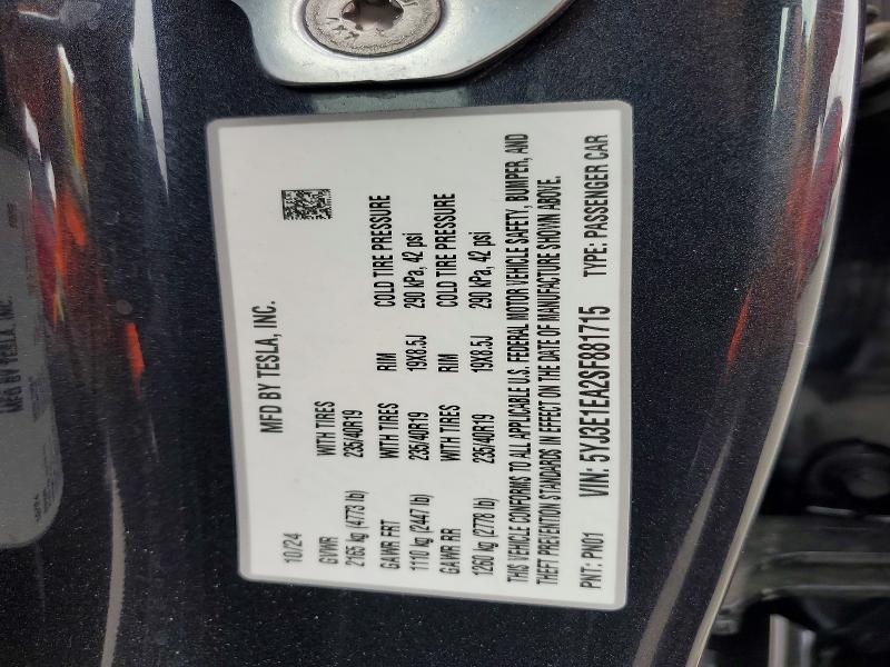 Aukcja sprzedaży 2025 Tesla Model 3, vin: 5YJ3E1EA2SF881715, numer aukcji: 61732816