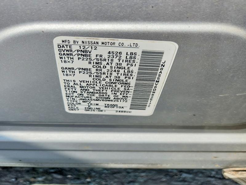 61022986 :رقم المزاد ، JN8AS5MV6DW625172 vin ، 2013 Nissan Rogue مزاد بيع