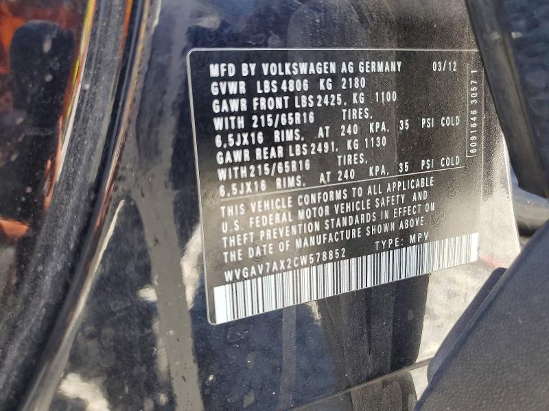 Aukcja sprzedaży 2012 Volkswagen Tiguan, vin: WVGAV7AX2CW578852, numer aukcji: 59647396