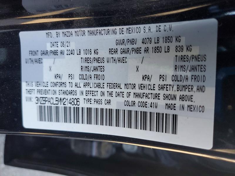 60647836 :رقم المزاد ، 3MZBPACL5MM214806 vin ، 2021 Mazda 3 مزاد بيع