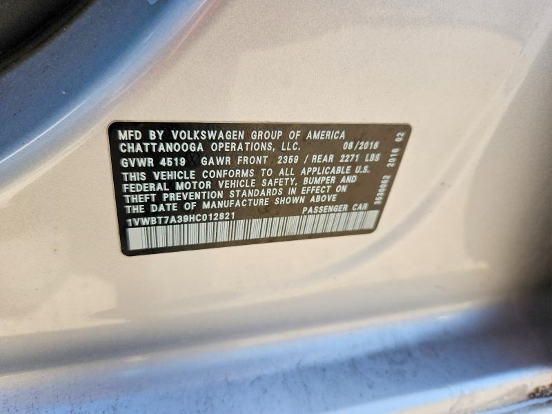 Продажа на аукционе авто 2017 Volkswagen Passat, vin: 1VWBT7A39HC012821, номер лота: 61311366