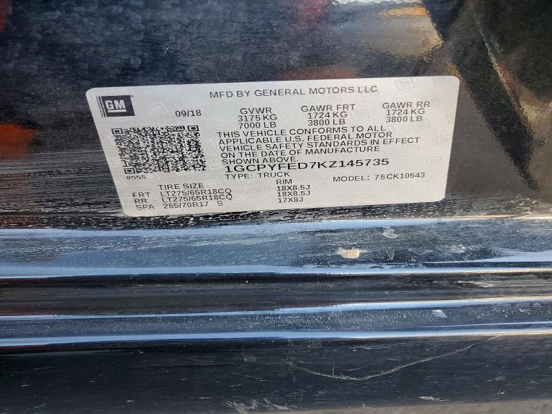 Aukcja sprzedaży 2019 Chevrolet Silverado, vin: 1GCPYFED7KZ145735, numer aukcji: 62136666