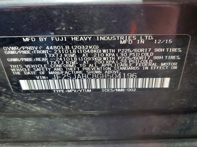 60254106 :رقم المزاد ، JF2SJABC8GH504196 vin ، 2016 Subaru Forester مزاد بيع