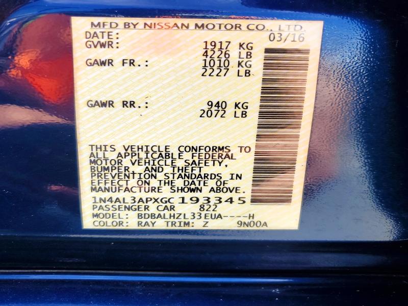 Продажа на аукционе авто 2016 Nissan Altima, vin: 1N4AL3APXGC193345, номер лота: 61836056
