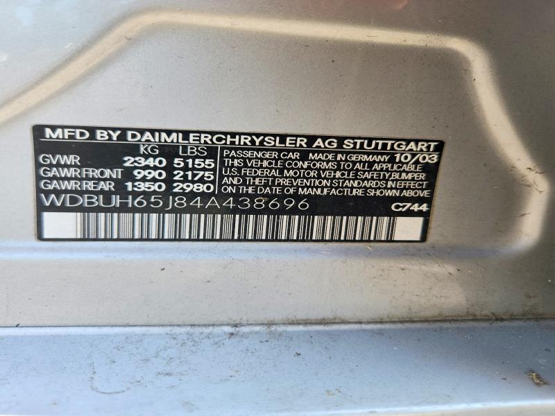 61918276 :رقم المزاد ، WDBUH65J84A438696 vin ، 2004 Mercedes-benz E مزاد بيع