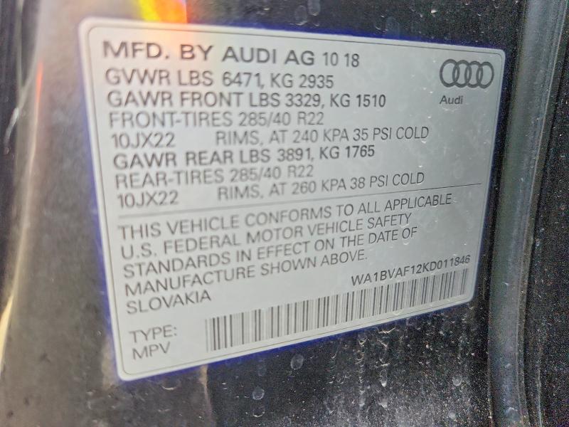Продажа на аукционе авто 2019 Audi Q8, vin: WA1BVAF12KD011846, номер лота: 59387356