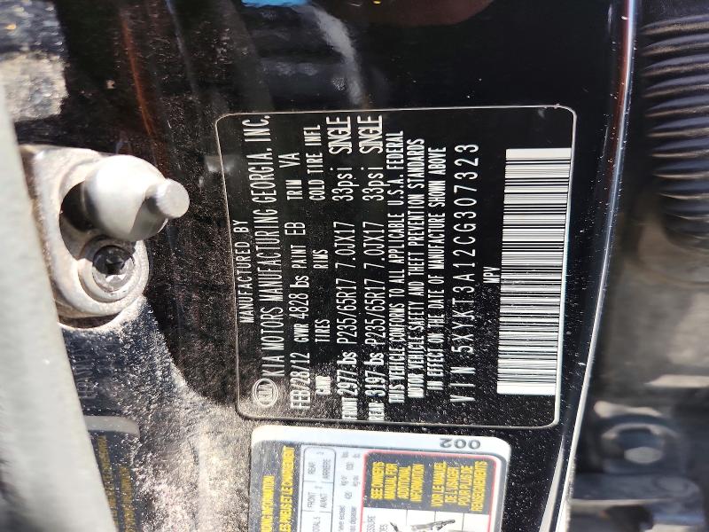 Продаж на аукціоні авто 2012 Kia Sorento, vin: 5XYKT3A12CG307323, номер лоту: 59882396