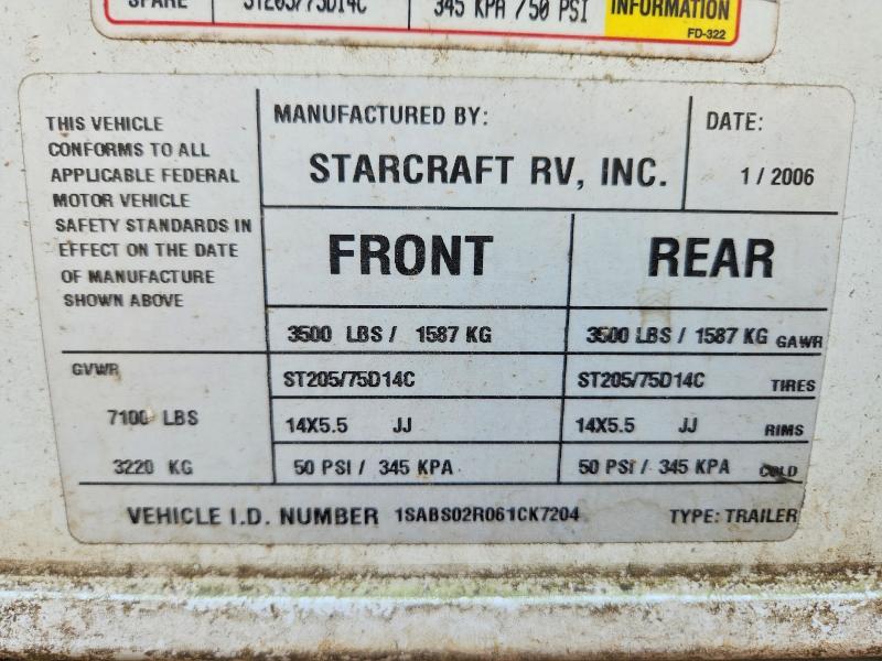 60877296 :رقم المزاد ، 1SABS02R061CK7204 vin ، 2006 Starcraft Travelstar مزاد بيع