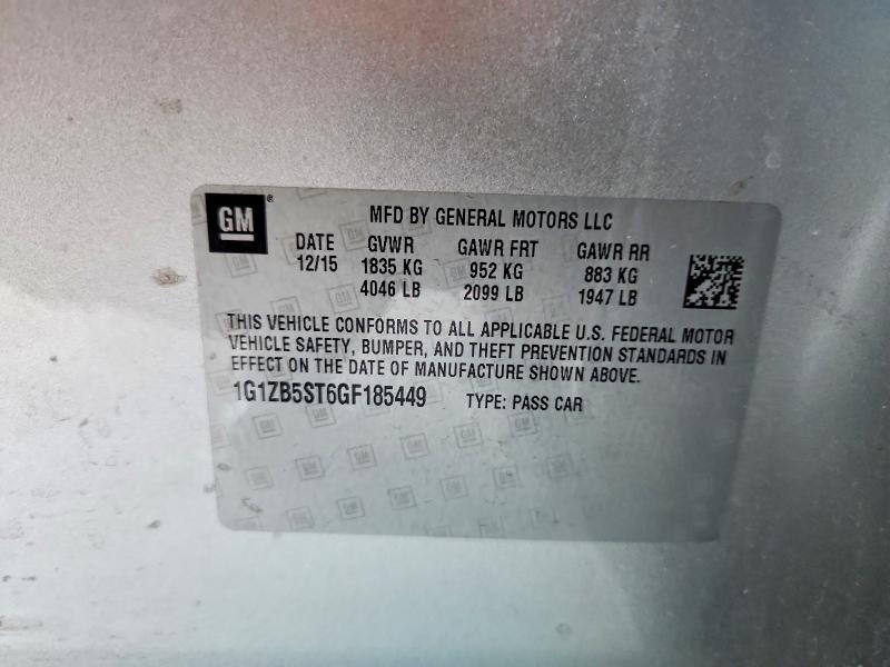 2016 Chevrolet Malibu მანქანა იყიდება აუქციონზე, vin: 1G1ZB5ST6GF185449, აუქციონის ნომერი: 62585746