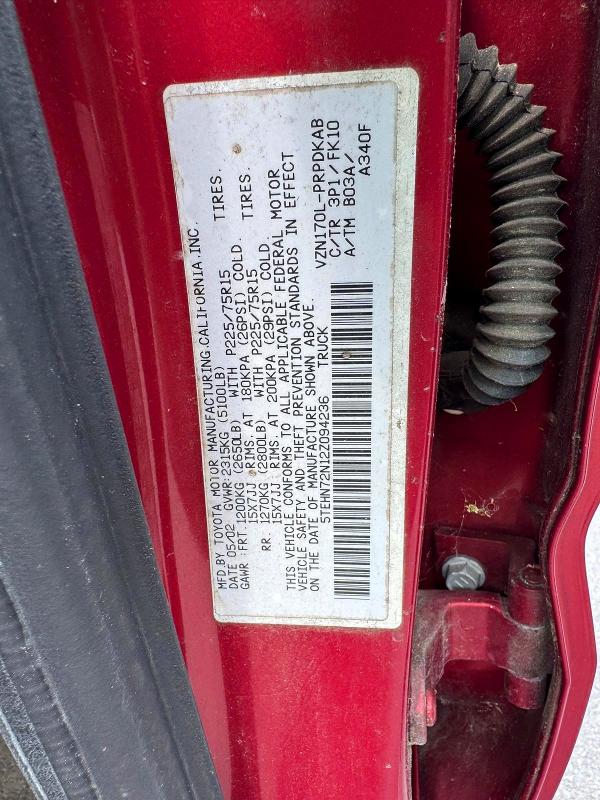 Aukcja sprzedaży 2002 Toyota Tacoma, vin: 5TEHN72N12Z094236, numer aukcji: 60410966