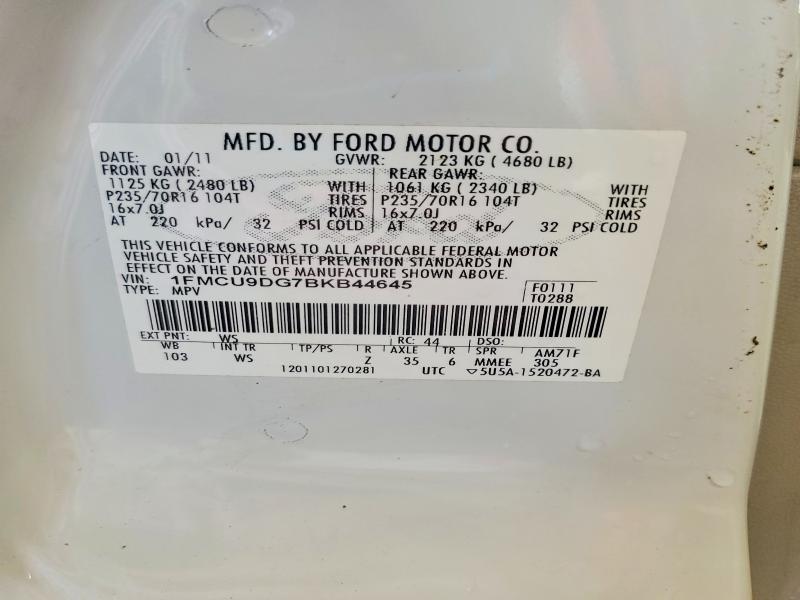 Aukcja sprzedaży 2011 Ford Escape, vin: 1FMCU9DG7BKB44645, numer aukcji: 61748416