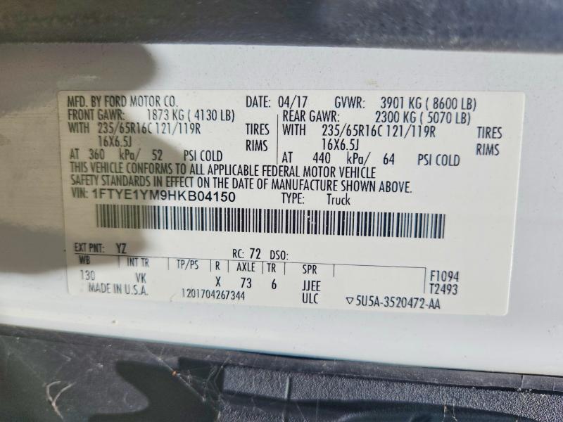2017 Ford Transit მანქანა იყიდება აუქციონზე, vin: 1FTYE1YM9HKB04150, აუქციონის ნომერი: 62789526