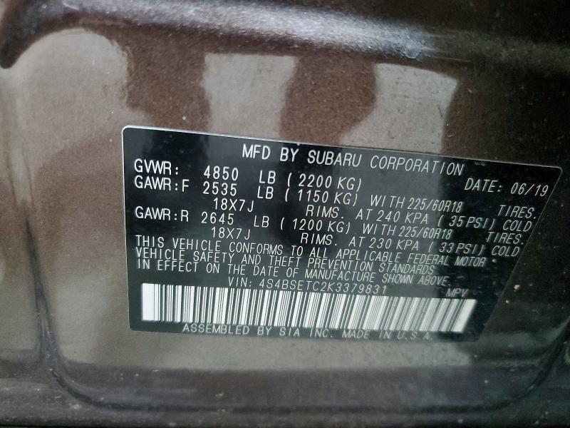 Aukcja sprzedaży 2019 Subaru Outback, vin: 4S4BSETC2K3379831, numer aukcji: 60439416