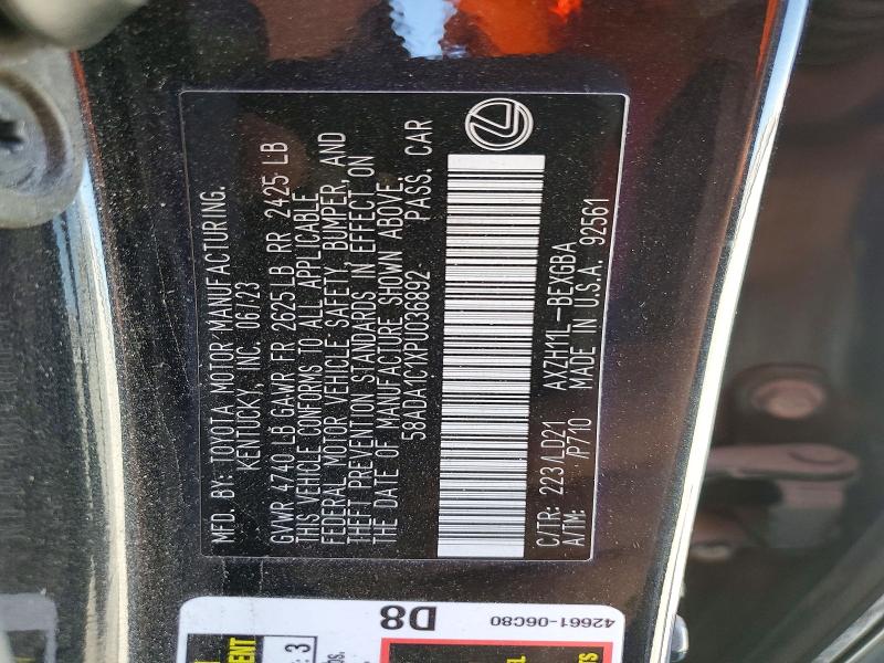 2023 Lexus Es 300h მანქანა იყიდება აუქციონზე, vin: 58ADA1C1XPU036892, აუქციონის ნომერი: 62618416