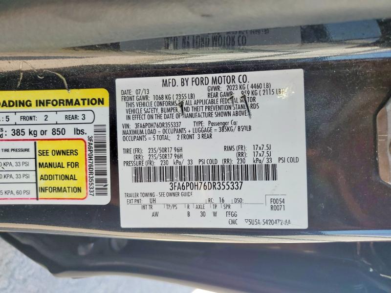 2013 Ford Fusion მანქანა იყიდება აუქციონზე, vin: 3FA6P0H76DR355337, აუქციონის ნომერი: 60662716