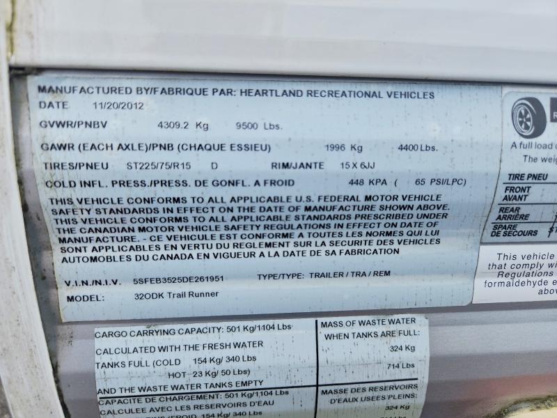 Продажа на аукционе авто 2013 Heartland Trailrunne, vin: 5SFEB3525DE261951, номер лота: 60143516