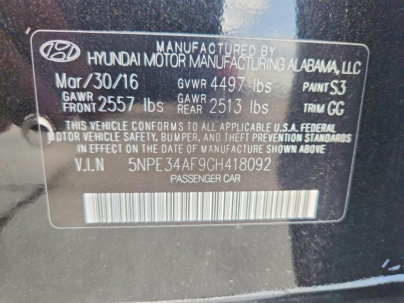 61151246 :رقم المزاد ، 5NPE34AF9GH418092 vin ، 2016 Hyundai Sonata مزاد بيع