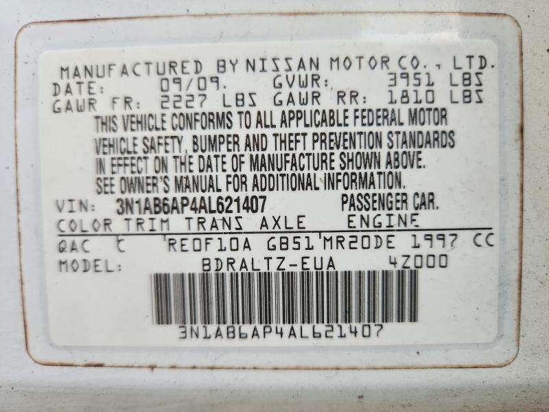 62968976 :رقم المزاد ، 3N1AB6AP4AL621407 vin ، 2010 Nissan Sentra مزاد بيع