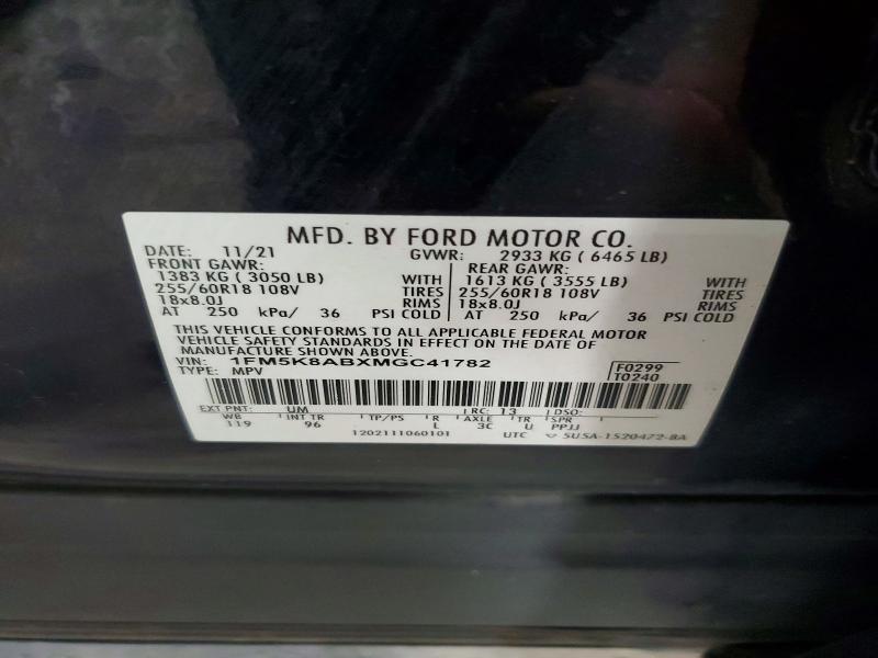 Aukcja sprzedaży 2021 Ford Explorer, vin: 1FM5K8ABXMGC41782, numer aukcji: 61103006
