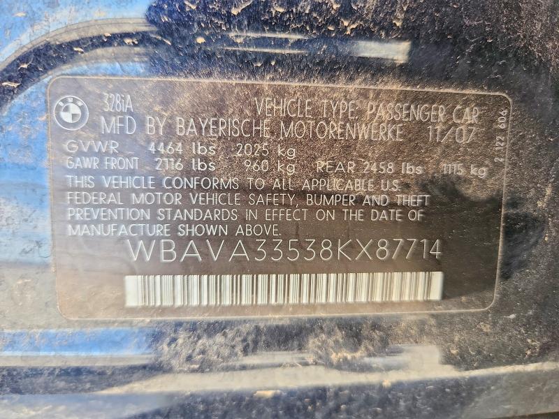 62694946 :رقم المزاد ، WBAVA33538KX87714 vin ، 2008 Bmw 328 مزاد بيع