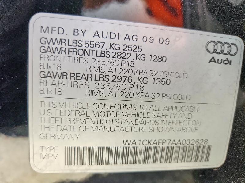 Продажа на аукционе авто 2010 Audi Q5, vin: WA1CKAFP7AA032628, номер лота: 61944596