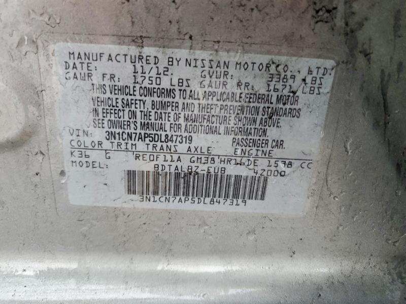 Aukcja sprzedaży 2013 Nissan Versa, vin: 3N1CN7AP5DL847319, numer aukcji: 60493526