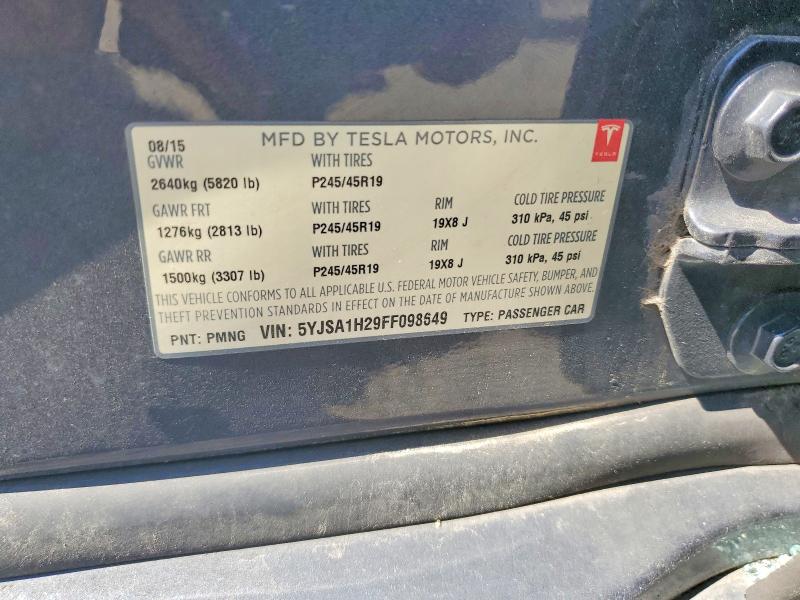 Auction sale of the 2015 Tesla Model S, vin: 5YJSA1H29FF098649, lot number: 60380146