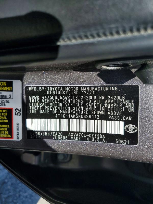 Aukcja sprzedaży 2022 Toyota Camry, vin: 4T1G11AK5NU656112, numer aukcji: 61578346