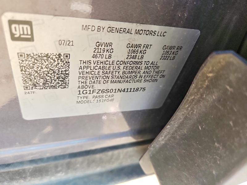 63392706 :رقم المزاد ، 1G1FZ6S01N4111875 vin ، 2022 Chevrolet Bolt Euv مزاد بيع