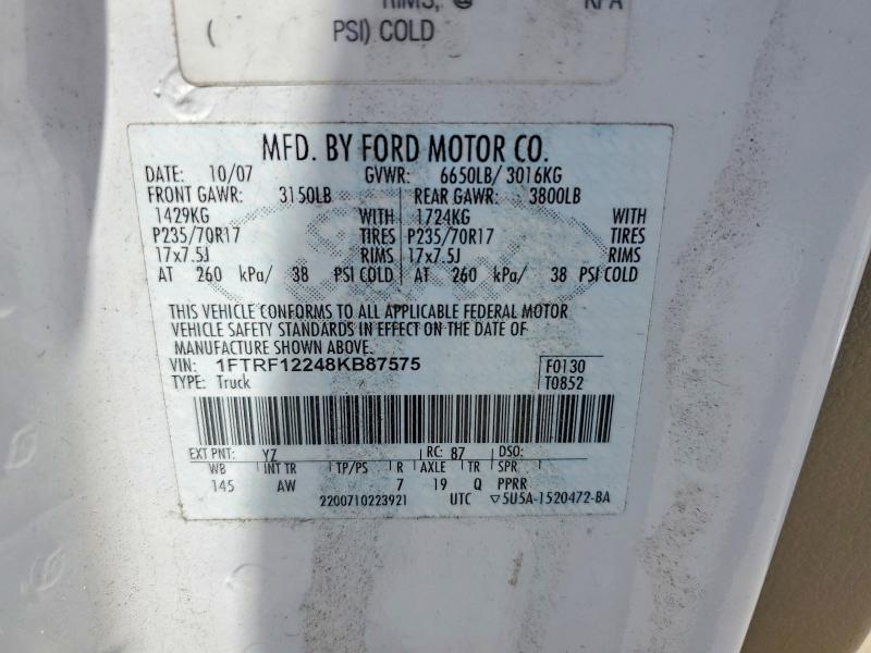 53897646 :رقم المزاد ، 1FTRF12248KB87575 vin ، 2008 Ford F150 مزاد بيع