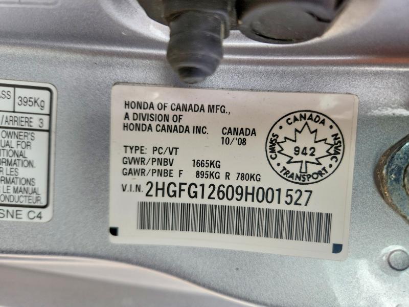 60772446 :رقم المزاد ، 2HGFG12609H001527 vin ، 2009 Honda Civic مزاد بيع