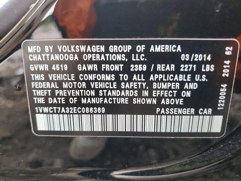 Продажа на аукционе авто 2014 Volkswagen Passat, vin: 1VWCT7A32EC086369, номер лота: 61820046