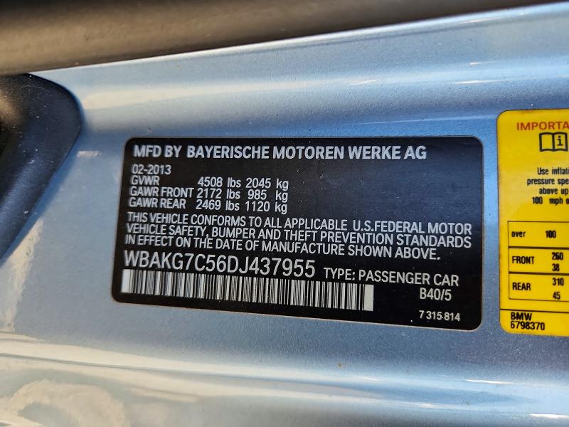 62909326 :رقم المزاد ، WBAKG7C56DJ437955 vin ، 2013 Bmw 335 مزاد بيع