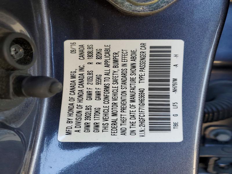Aukcja sprzedaży 2016 Honda Civic, vin: 2HGFC1F71GH656940, numer aukcji: 57259796