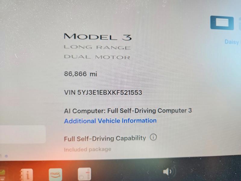 2019 Tesla Model 3 მანქანა იყიდება აუქციონზე, vin: 5YJ3E1EBXKF521553, აუქციონის ნომერი: 62947756