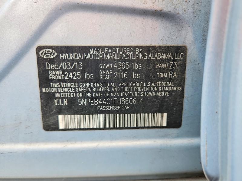 2014 Hyundai Sonata მანქანა იყიდება აუქციონზე, vin: 5NPEB4AC1EH860614, აუქციონის ნომერი: 60879356