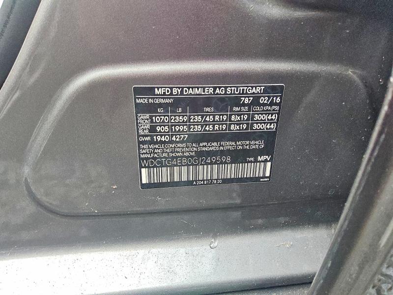 62467386 :رقم المزاد ، WDCTG4EB0GJ249598 vin ، 2016 Mercedes-benz Gla مزاد بيع