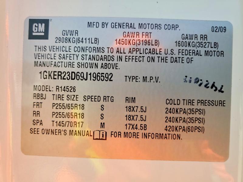 2009 Gmc Acadia მანქანა იყიდება აუქციონზე, vin: 1GKER23D69J196592, აუქციონის ნომერი: 63302746