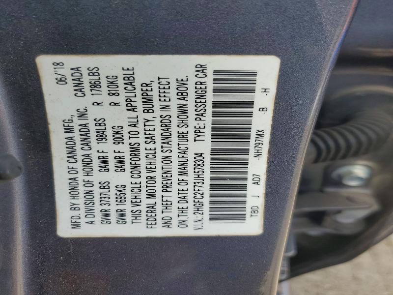 Продажа на аукционе авто 2018 Honda Civic, vin: 2HGFC2F73JH578304, номер лота: 62353776