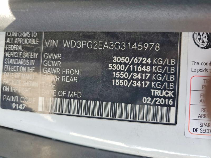62281836 :رقم المزاد ، WD3PG2EA3G3145978 vin ، 2016 Mercedes-benz Metris مزاد بيع