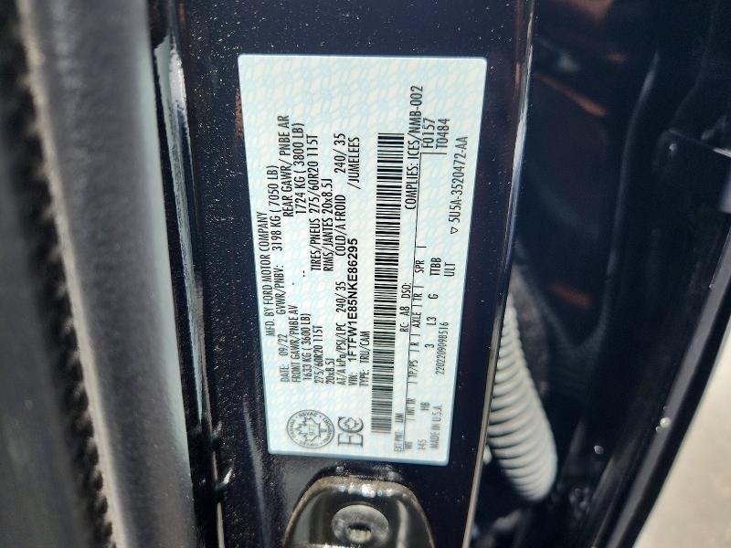 2022 Ford F150 მანქანა იყიდება აუქციონზე, vin: 1FTFW1E85NKE86295, აუქციონის ნომერი: 55411176