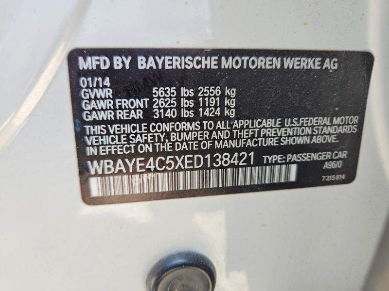 2014 Bmw 740 მანქანა იყიდება აუქციონზე, vin: WBAYE4C5XED138421, აუქციონის ნომერი: 60435026